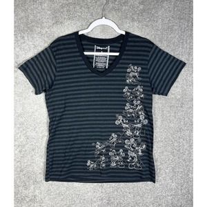 Disney Store Mickey Minnie Mouse Striped V-Neck Short Sleeve Tee Top Womens XL
